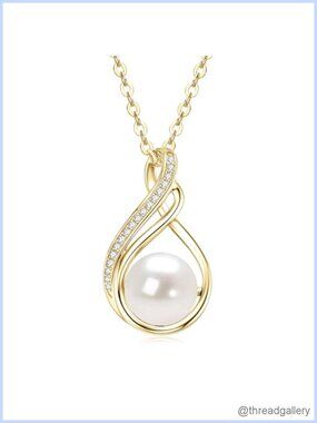 14K Gold Plated Freshwater Pearl Necklace with Moissanite Infinity Pendant